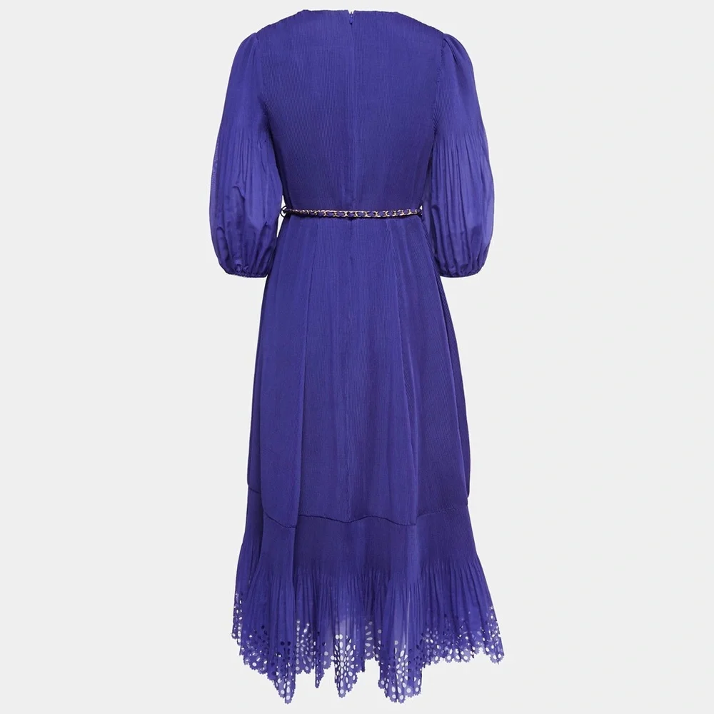 Zimmermann Laser Cut Purple Plisse Taffeta Midi Dress Size 0